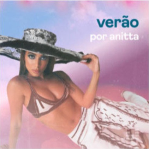 Verão por Anitta channel cover — Anitta in a wide-brimmed hat against a pink sunset gradient